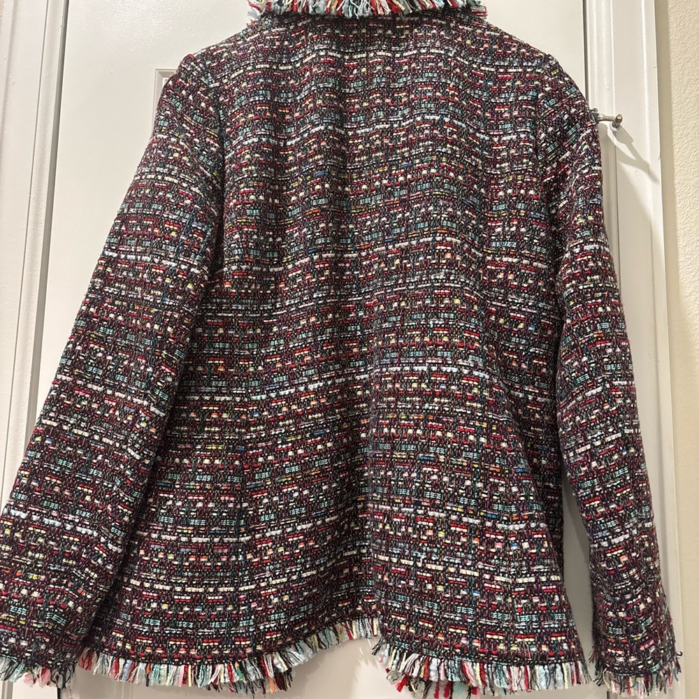Halogen Black Multicolor Tweed Shawl Collar Fringed Jacket Blazer NWT Size Large - Picture 5 of 5